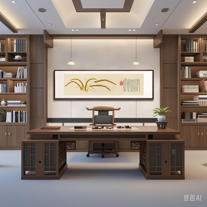 国画《瑞谷图》办公室挂画新中式装饰画沙发背景墙茶室书房壁画室内