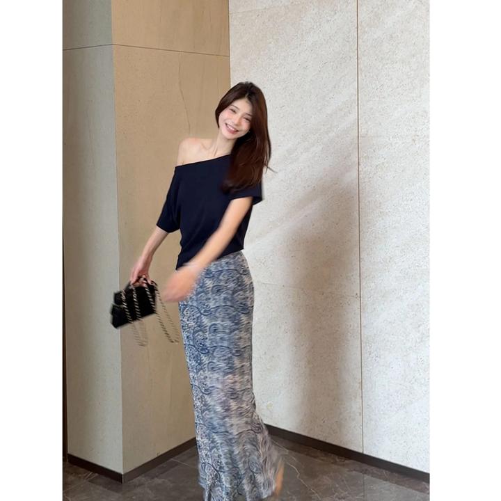 KELE 【青花瓷晨亿店】2025网红碎花显瘦印花透纱百搭洋气半身裙