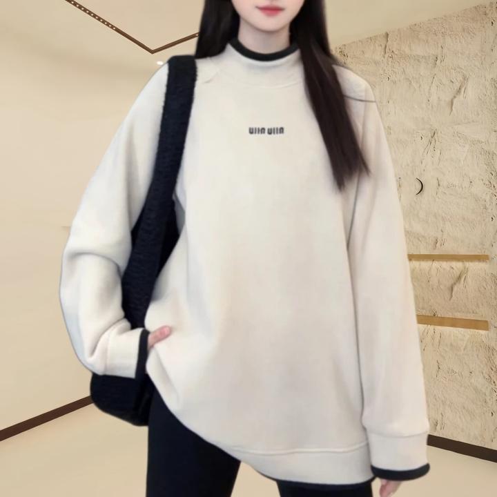 双面绒秋冬加厚保暖女卫衣新年战衣长袖时尚宽松百搭撞色上衣