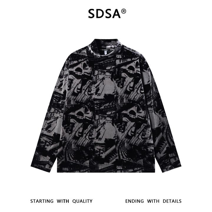 SDSA男士秋冬新款痞帅男装潮牌绒面撞色半高领长袖T恤百搭时尚