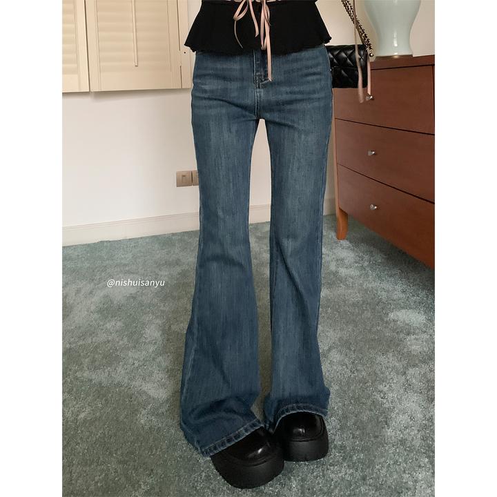 溺水三鱼【长腿妖精】复古休闲百搭水洗微喇牛仔裤显高显腿长长裤