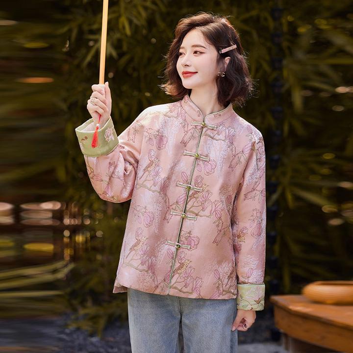 新中式国风粉色短款羽绒服女冬季新款超好看高级感唐装保暖外套