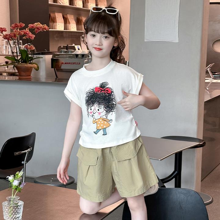 女童套装夏季薄款2025新款洋气时髦女大童短袖短裤夏装儿童两件套