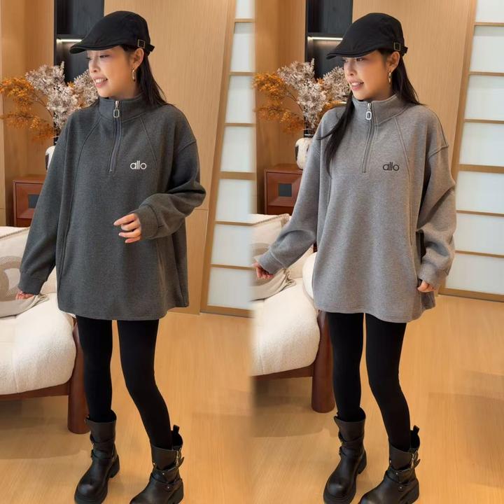 二姐的宝藏 新款可盐可甜糯米绒加绒加厚半拉链中长款卫衣#25498