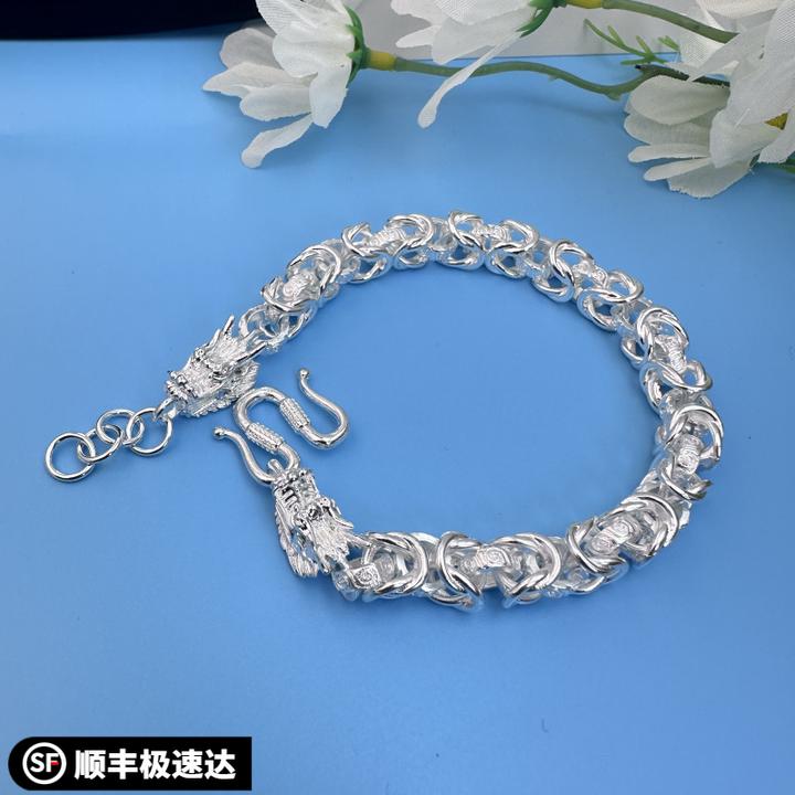 合金手链 手链男款古法国潮双龙头男款麻花霸气个性简约潮男饰品