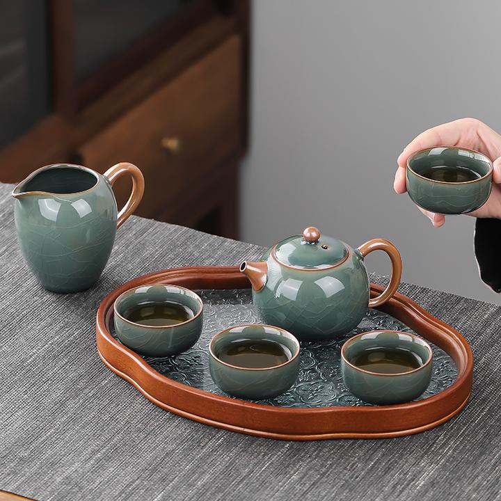 复古茶托盘中式茶具宿舍家用哥窑西施壶茶杯喝茶器具小套装2-4人