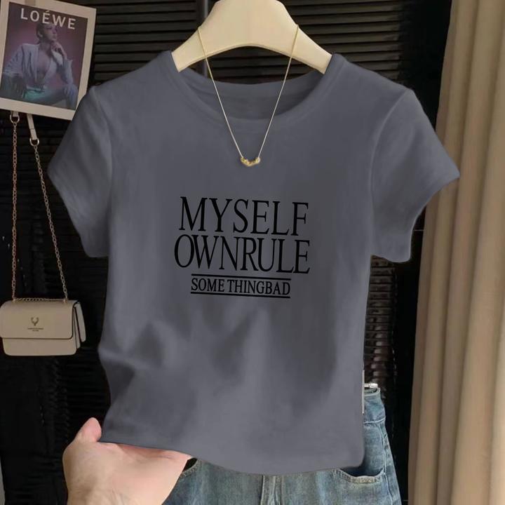 高腰短款洋气薄款纯棉短袖上衣女2025夏季小个子休闲圆领印花T恤