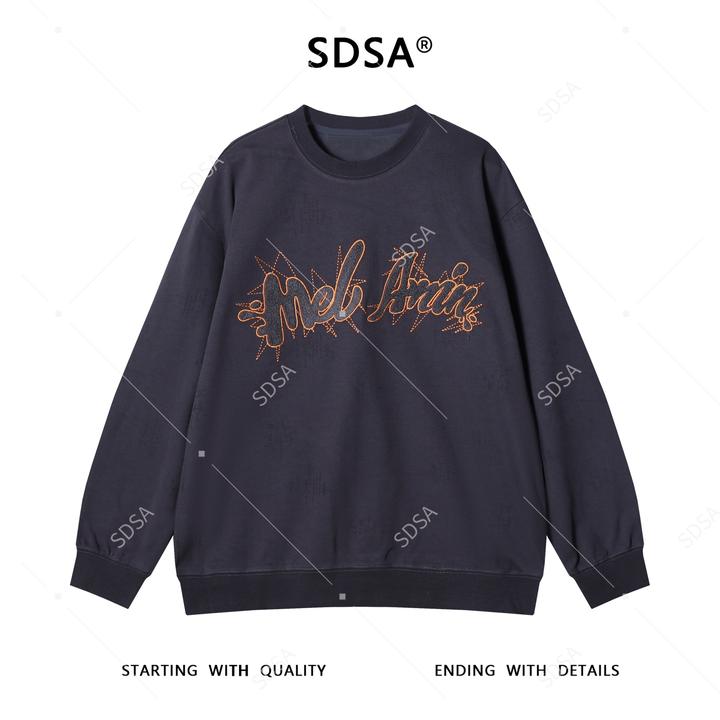 SDSA男士秋冬新款痞帅男装美式撞色绒毛刺绣字母圆领卫衣百搭宽松