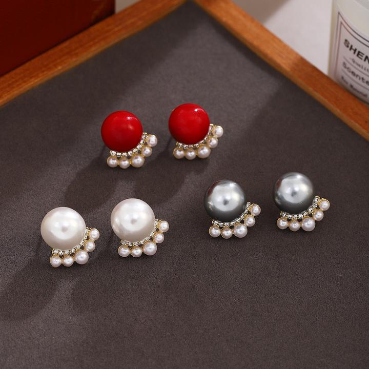 不锈钢仿珍珠耳饰 法式设计感水母态珍珠耳钉中古轻奢高级感手工