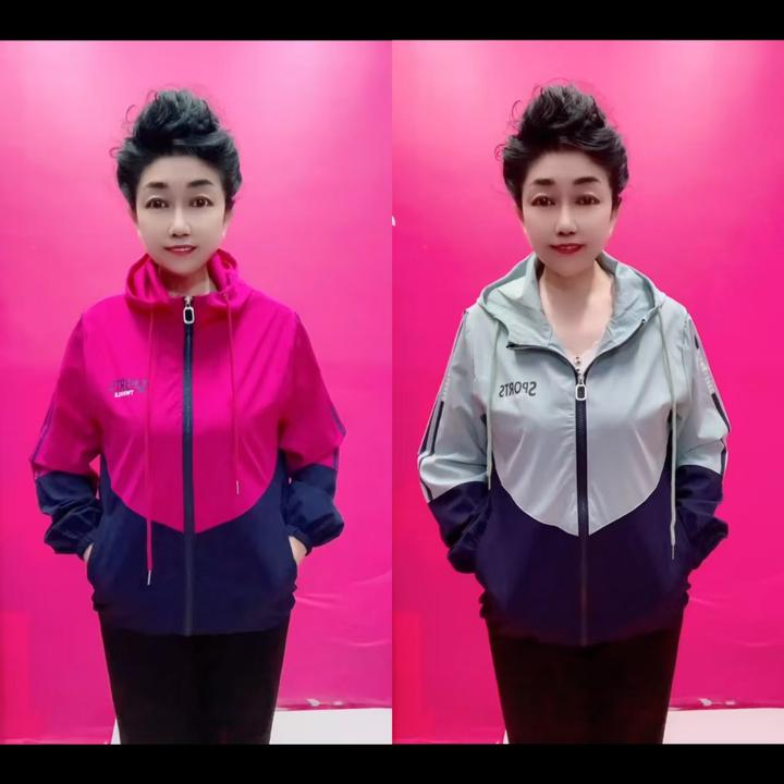 拼接上衣防风户外包袖连帽风衣短外套运动风女防晒薄款