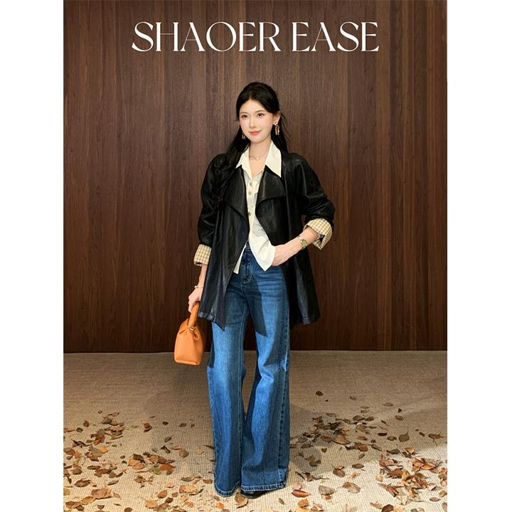 SHAOER【蓝影随行】 秋季新款收腰显瘦微喇腿精牛仔裤 S725Z15165