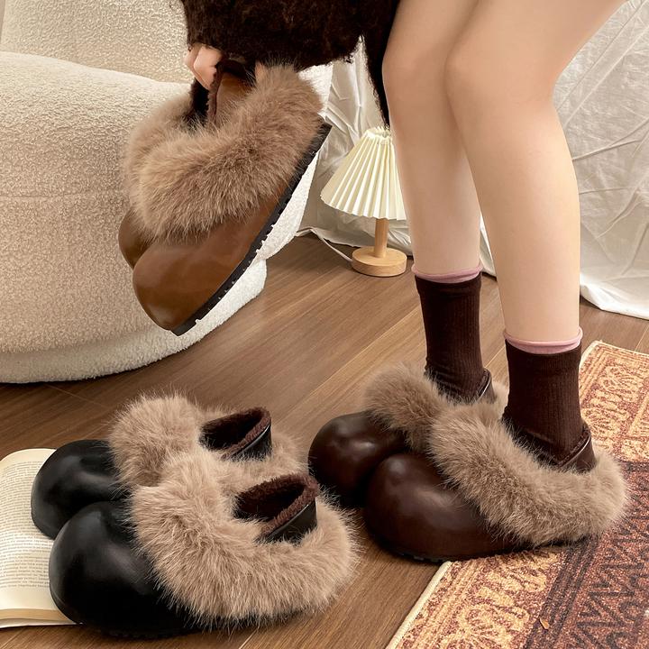 复古加绒保暖防滑厚底棉鞋女冬2025新款外穿增高加厚毛毛勃肯鞋子