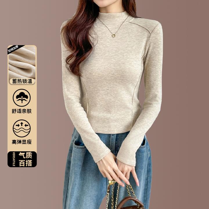 半高领加绒加厚打底衫女秋冬内搭可外穿2024新款冬季修身鱼骨上衣