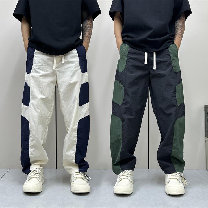 昊Studio夏季休闲男士直筒韩版百搭拼接宽松运动阔腿薄款休闲男裤