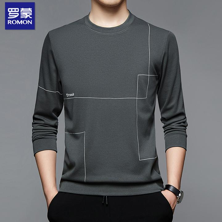 罗蒙春秋季薄款长袖t恤男士潮流百搭圆领打底衫时尚休闲宽松卫衣