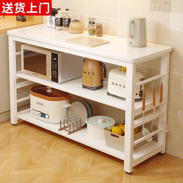 厨房置物架落地家用切菜桌微波炉烤箱收纳架长条备餐桌收纳窄边柜