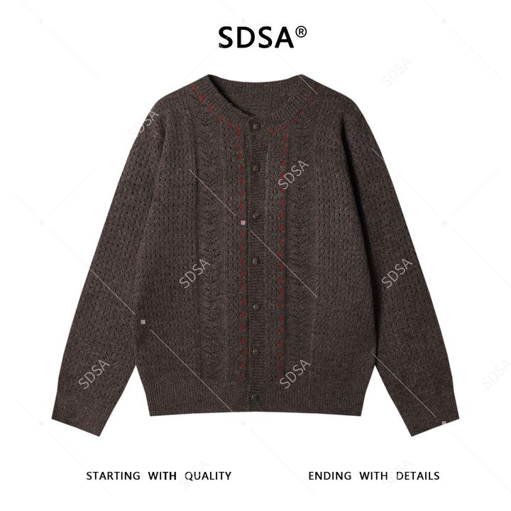 SDSA男士秋冬新款痞帅男装复古休闲撞色开衫针织衫慵懒风圆领毛衣