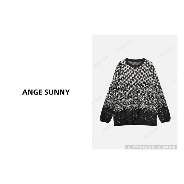 ANGE SUNNY【格纹渐变羊毛衫】慵懒松弛感棋盘格渐变毛衣