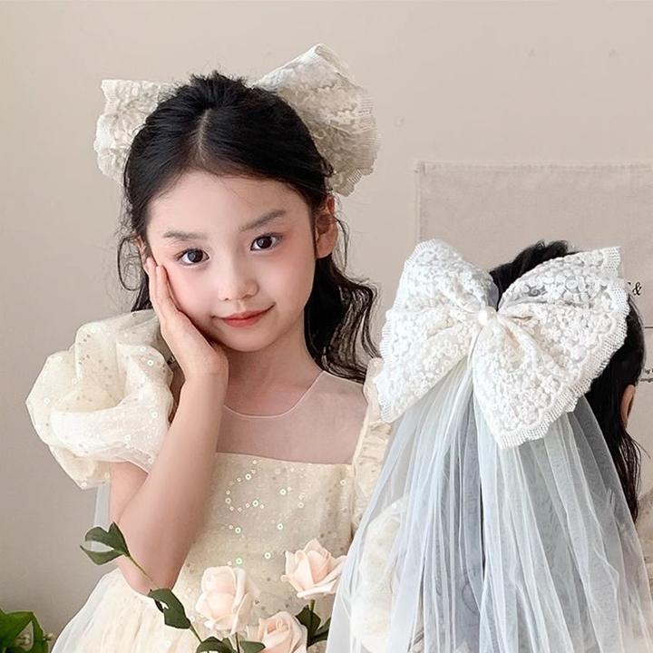 超大网纱蝴蝶结头纱生日头饰儿童公主裙配饰女童发夹宝宝发饰veil