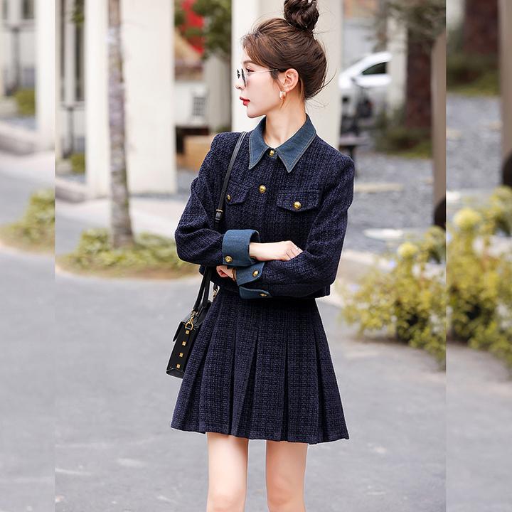 小香风套装女2024春新款小个子气质复古减龄超好看百褶裙两件套