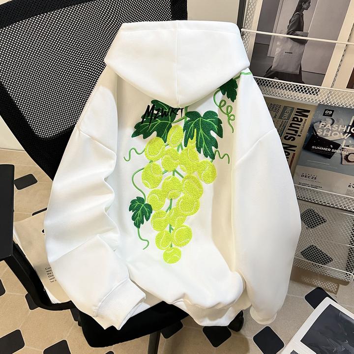 美式休闲毛巾绣连帽卫衣男2025秋冬季重磅大码宽松boxy套头帽衫潮