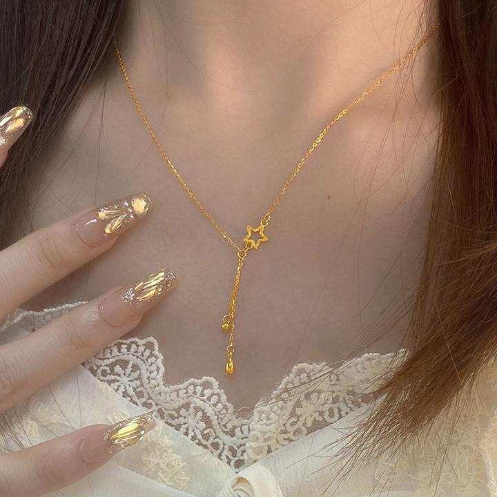铜合金项链 黄金色星星水滴项链女金色吊坠2026新款金色锁骨套链