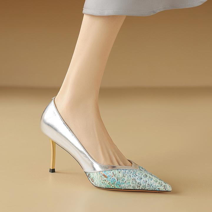 新款轻奢气质真皮浅口高跟鞋女一脚蹬尖头高端时尚手工时装女鞋