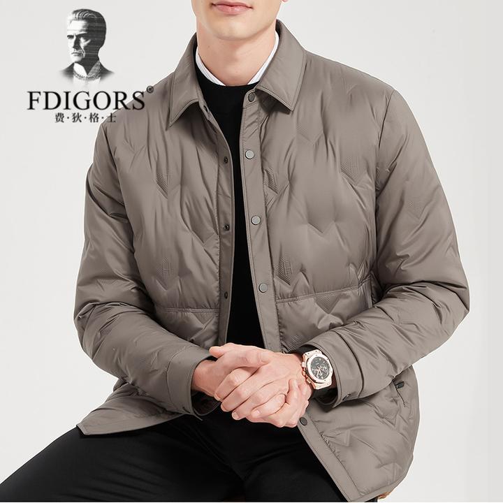 费狄格士轻薄羽绒服男士冬季新款休闲翻领衬衫外套保暖爸爸冬装
