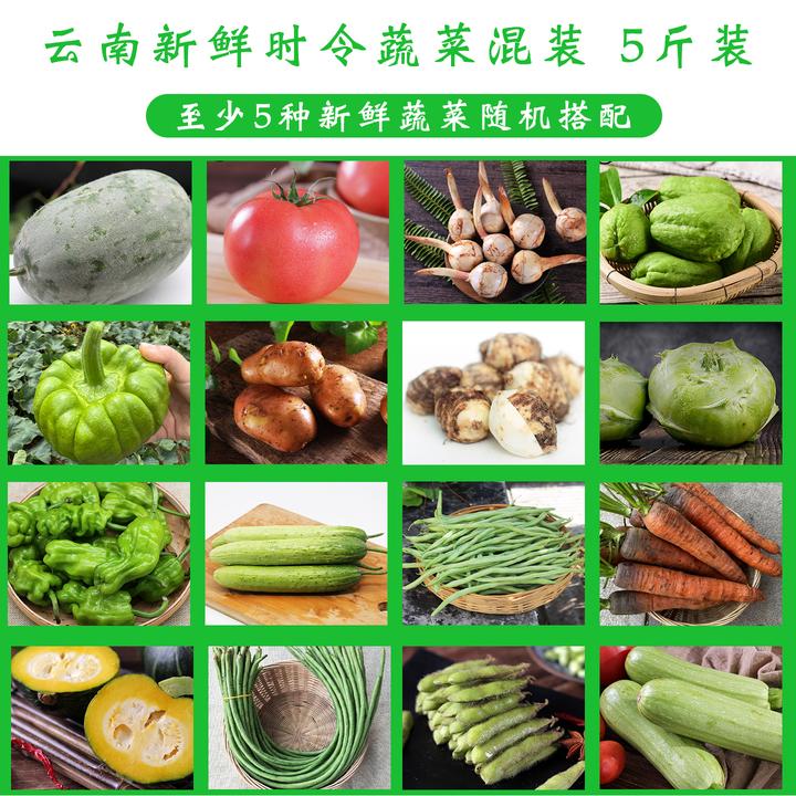 云南新鲜时令蔬菜5斤组合套餐农家蔬菜至少5种混装蔬菜搭配包邮