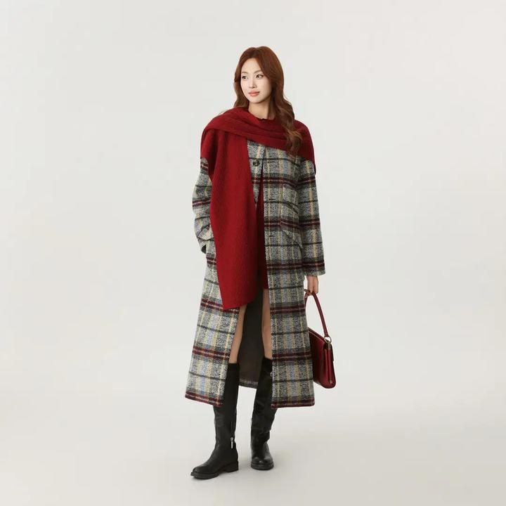 AMASS/阿玛施秋冬高级感复古格纹双面呢气质百搭绵羊毛大衣540093