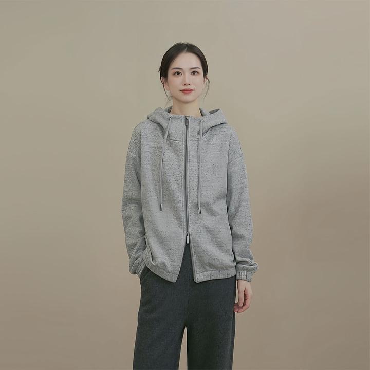 小禾【砂砾】貂绒再生纤维桑蚕丝混纺养肤连帽拼接插兜蓄热锁温上衣