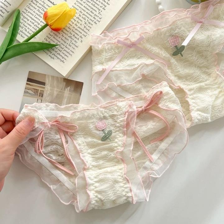 纯棉舒适可解开郁金香可爱内裤纯欲性感甜美少女蕾丝花边蕾丝内裤