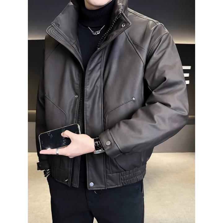 男士皮羽绒服冬季2025新款美式休闲高端男装加厚90白鸭绒外套冬装