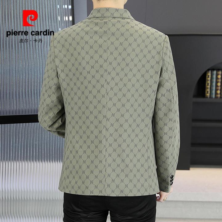 皮尔卡丹男春秋季薄款字母西服外套青年休闲修身单西上衣西装褂子