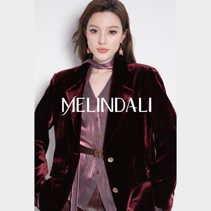Melinda Li【红磨坊丝绒】法式复古光泽桑蚕丝丝绒女绅士短外套