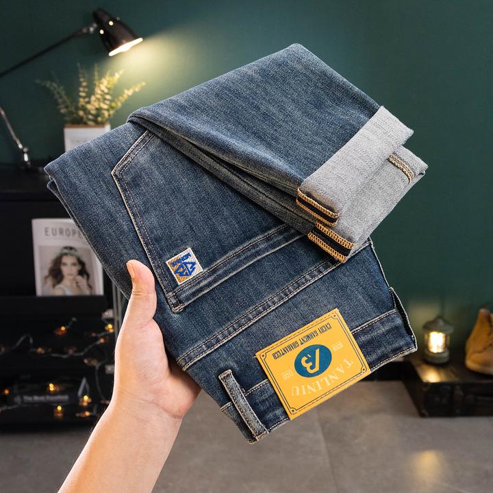 【经典潮流裤子】8833秋季厚款男士经典蓝色修身直筒弹力水洗牛仔裤