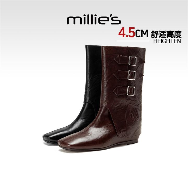 妙丽欧美风骑士靴流光风2025新款女鞋内增高复古裤管靴气质中筒靴