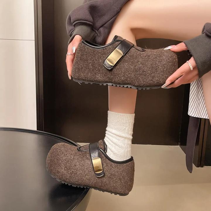 超火厚底加绒毛呢勃肯鞋女款冬季爆款加绒保暖棉鞋外穿内增高女鞋