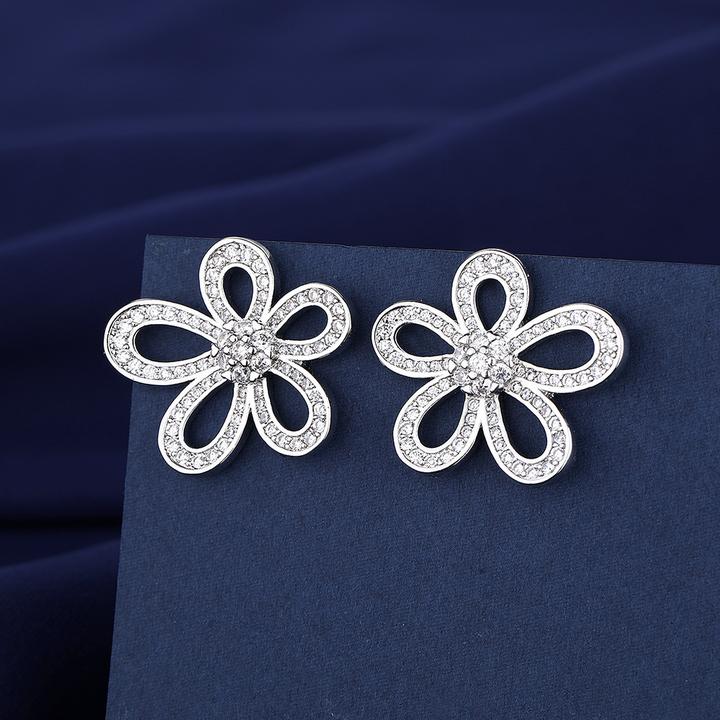 925银耳饰 超闪锆石网红花型设计感耳钉女2025韩国气质耳饰