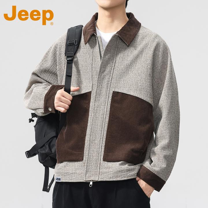 JEEP吉普灯芯绒拼接夹克男款春秋季2025新款宽秋季灯芯绒拼接夹克