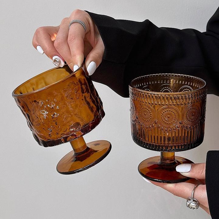 2个小众设计中古杯ins太阳花玻璃杯高脚酒杯高颜值咖啡杯果汁杯