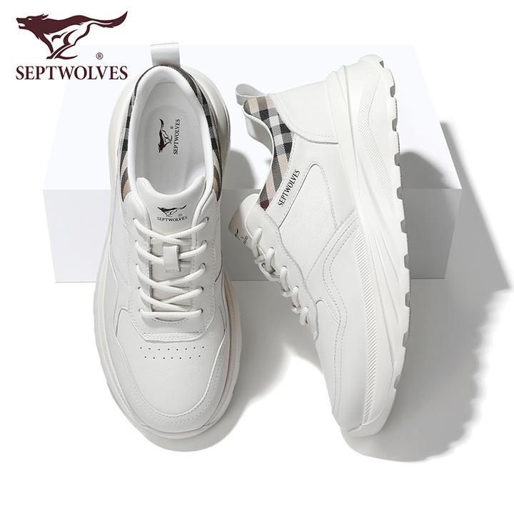 七匹狼运动鞋男高端品牌中年爸爸旅游鞋秋季新款黑色真皮休闲皮鞋