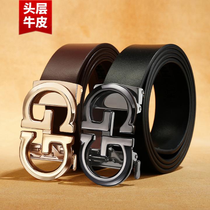 【头层牛皮】复古男士腰带自动扣高档商务皮带中青年裤带潮男无夹层