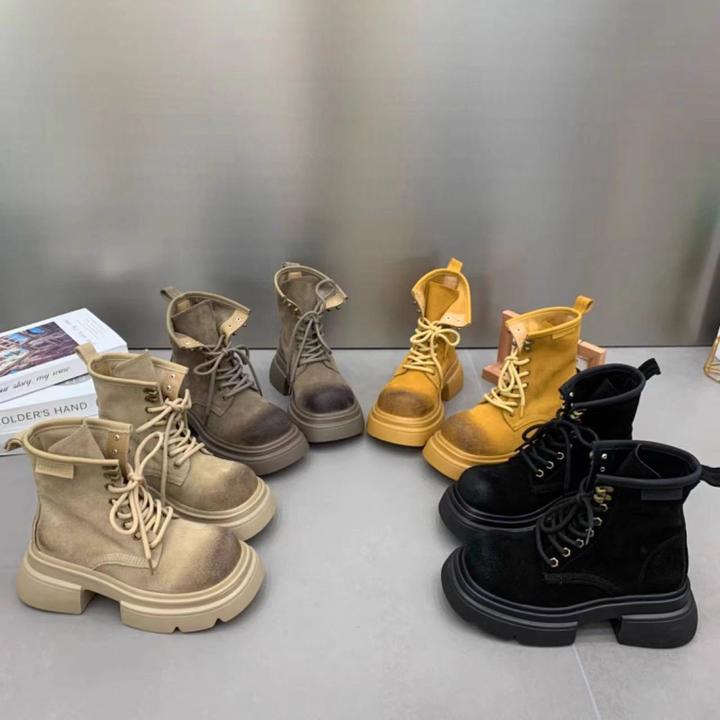 复古马丁靴女2025年秋季新款磨砂真皮短靴子潮酷厚底英伦风机车靴