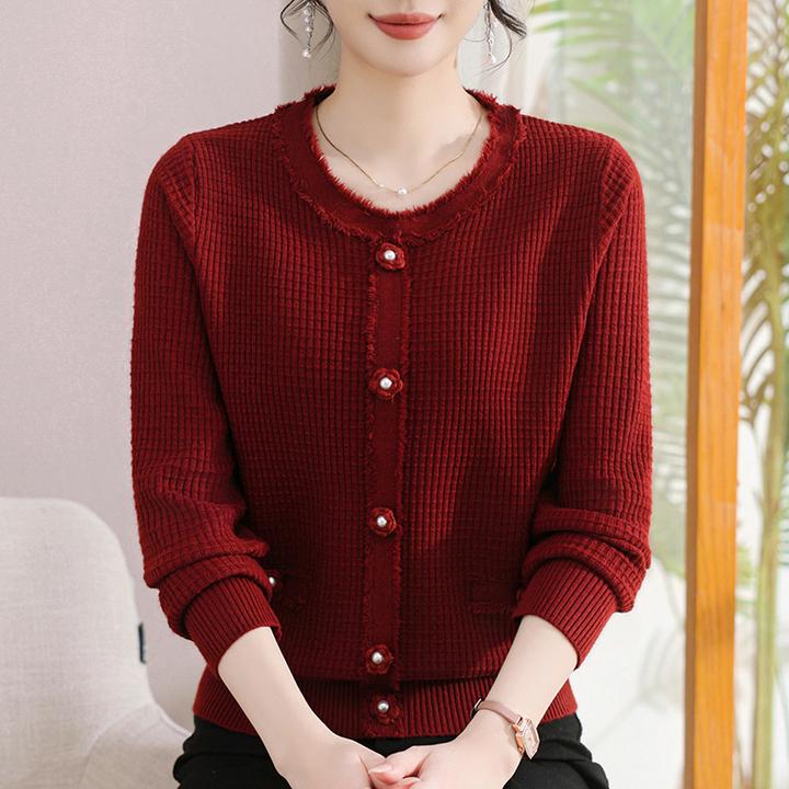 洋气妈妈装秋季新款针织毛衣女时尚中老年人春秋常规圆领长袖毛衫