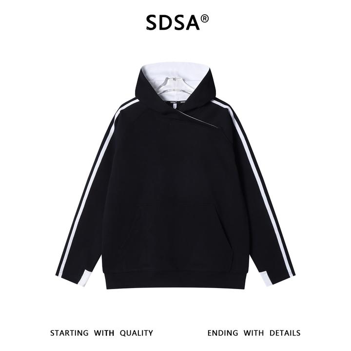 SDSA男士秋冬新款痞帅男装韩版植绒撞色连帽卫衣百搭时尚套头上衣