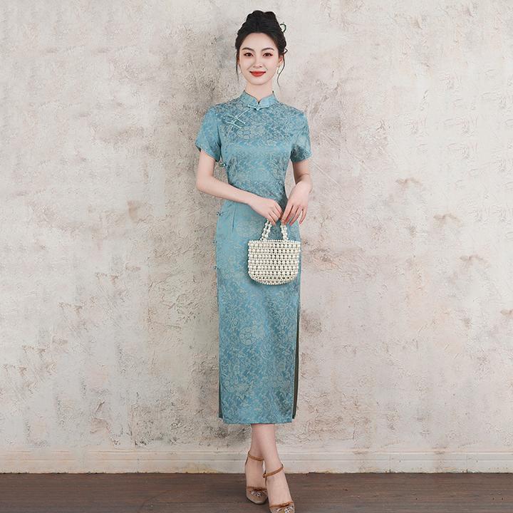 新中式轻国风旗袍2025年新款蓝色可以穿着上班的超好看清冷感