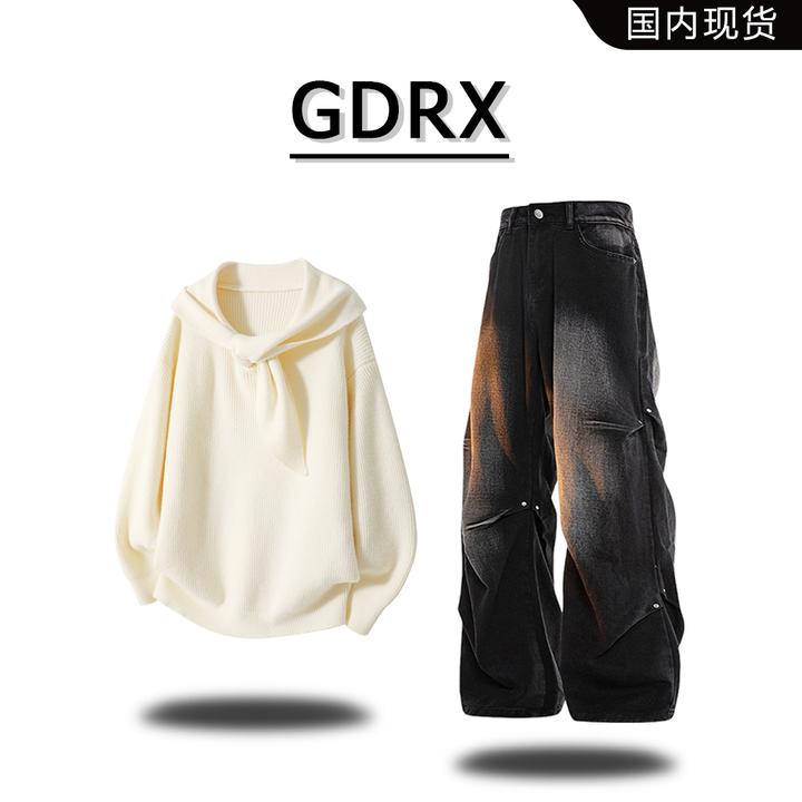 GDRX小众高级感毛衣休闲套装男2025秋冬百搭轻奢慵懒风两件套男装