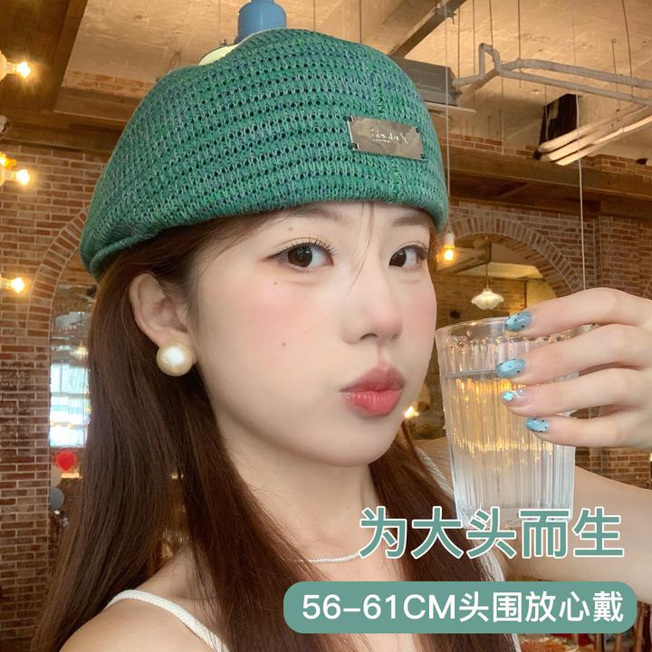 贝雷帽女夏薄款透气显脸小大头围反戴画家帽