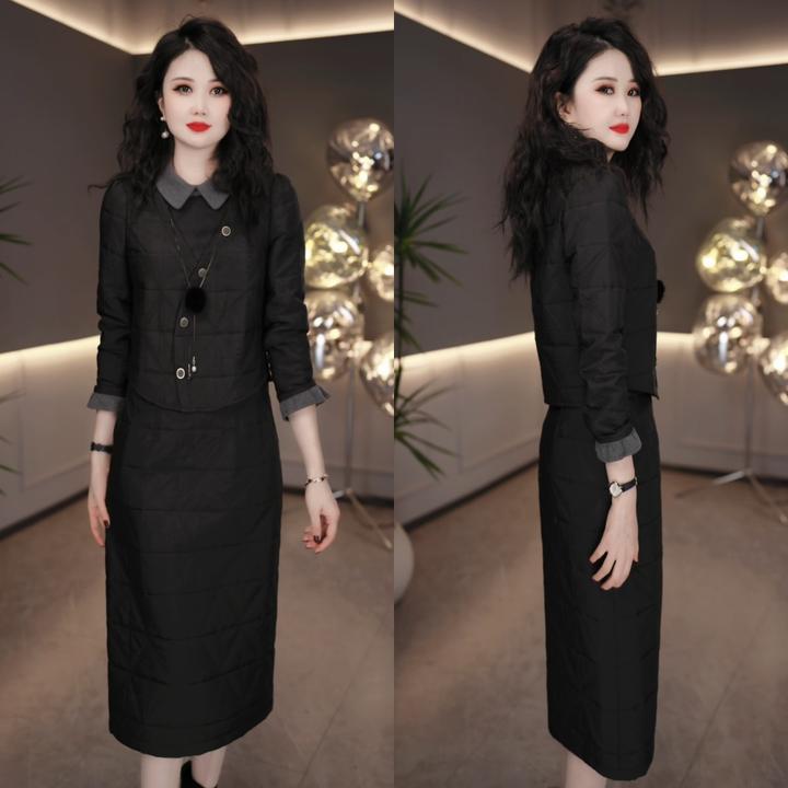 2025年冬季加厚轻奢时尚气质洋气减龄显瘦名媛假两件连衣裙M-4XL